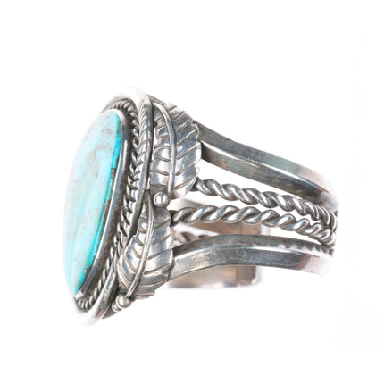 5.7" vintage Navajo sterling silver heavy cuff bracelet with nice turquoise