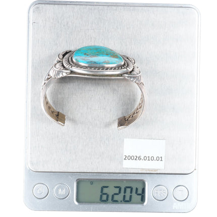 5.7" vintage Navajo sterling silver heavy cuff bracelet with nice turquoise