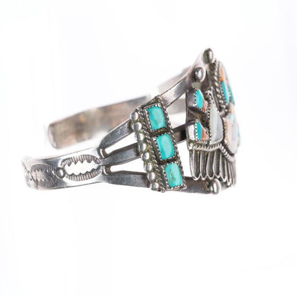 6.2" c1940's Vintage Zuni rainbow man turquoise sterling silver cuff bracelet