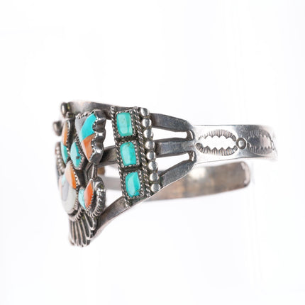 6.2" c1940's Vintage Zuni rainbow man turquoise sterling silver cuff bracelet