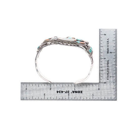 6.2" c1940's Vintage Zuni rainbow man turquoise sterling silver cuff bracelet