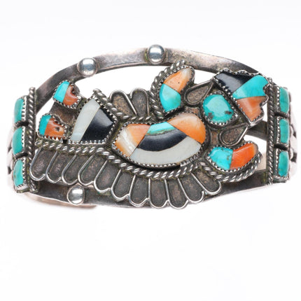 6.2" c1940's Vintage Zuni rainbow man turquoise sterling silver cuff bracelet