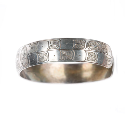 7.25" Ria Northwest coast sterling silver hand carved/etched cuff bracelet