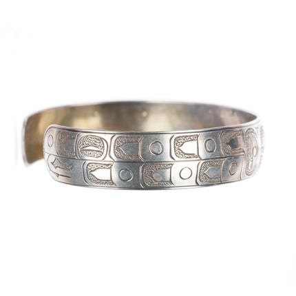 7.25" Ria Northwest coast sterling silver hand carved/etched cuff bracelet