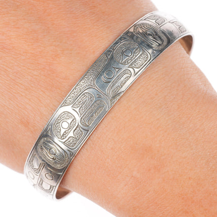 7.25" Ria Northwest coast sterling silver hand carved/etched cuff bracelet
