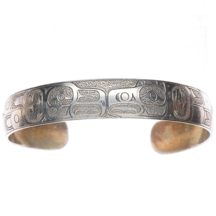 7.25" Ria Northwest coast sterling silver hand carved/etched cuff bracelet