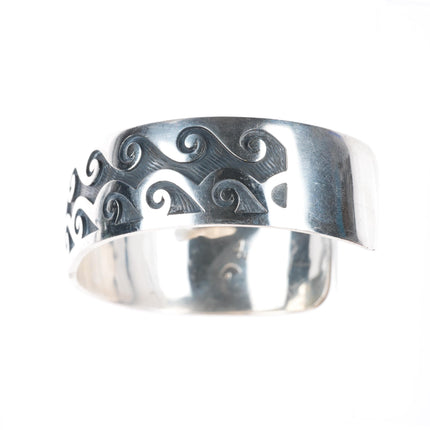 7.2" Mark Tawahongva Hopi overlay water/wave sterling silver cuff bracelet
