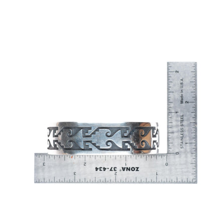 7.2" Mark Tawahongva Hopi overlay sterling silver cuff bracelet