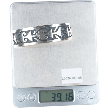 7.2" Mark Tawahongva Hopi overlay sterling silver cuff bracelet