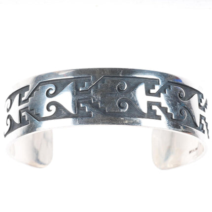 7.2" Mark Tawahongva Hopi overlay sterling silver cuff bracelet