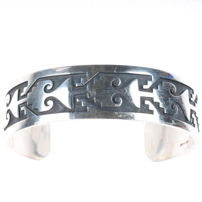 7.2" Mark Tawahongva Hopi overlay sterling silver cuff bracelet