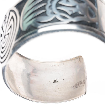 7.2" Bradley Gashwazra overlay Man in the Maze sterling silver cuff bracelet
