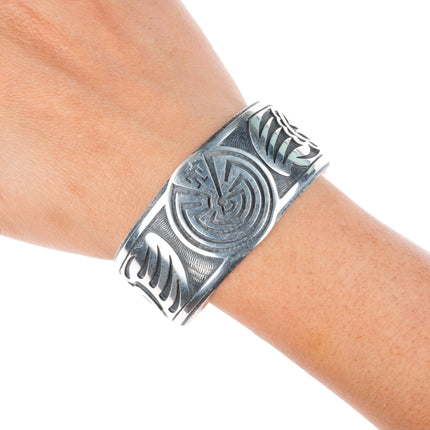 7.2" Bradley Gashwazra overlay Man in the Maze sterling silver cuff bracelet