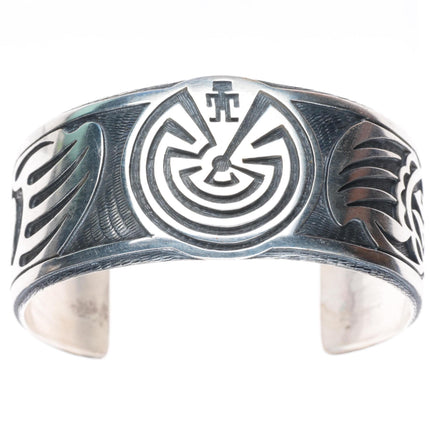 7.2" Bradley Gashwazra overlay Man in the Maze sterling silver cuff bracelet