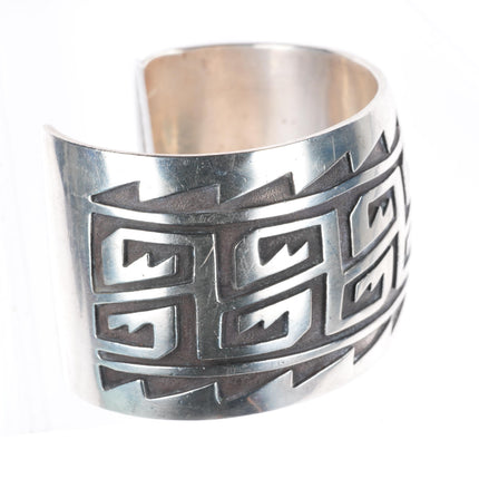 7.2" Heavy vintage Navajo geometric sterling silver cuff bracelet overlay style