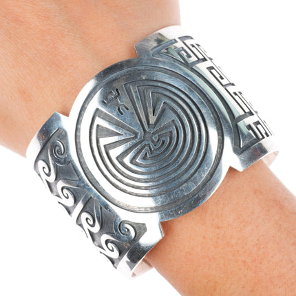 7.24" Mark Tawahongva Hopi Man in the Maze sterling silver cuff bracelet