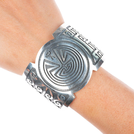 7.24" Mark Tawahongva Hopi Man in the Maze sterling silver cuff bracelet