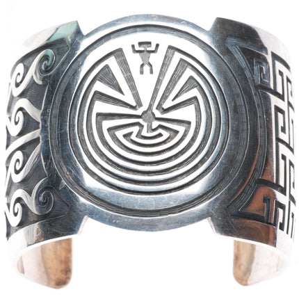 7.24" Mark Tawahongva Hopi Man in the Maze sterling silver cuff bracelet