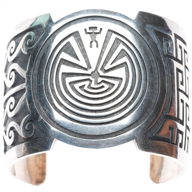 7.24" Mark Tawahongva Hopi Man in the Maze sterling silver cuff bracelet