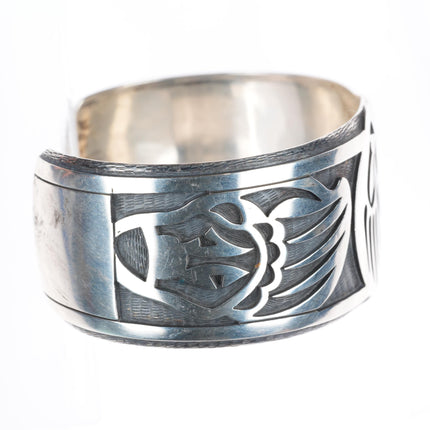7.2" Bradley Gashwazra Hopi overlay bear paw sterling silver cuff bracelet