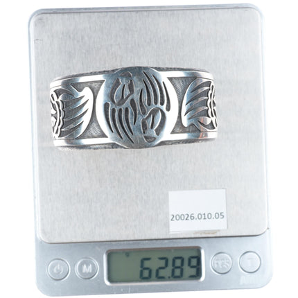 7.2" Bradley Gashwazra Hopi overlay bear paw sterling silver cuff bracelet