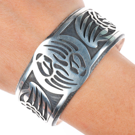 7.2" Bradley Gashwazra Hopi overlay bear paw sterling silver cuff bracelet