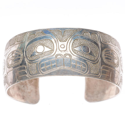6.5" Ria Northwest coast sterling silver hand carved/etched cuff bracelet