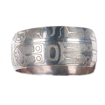 7.2" Ria Northwest coast sterling silver hand carved/etched cuff bracelet