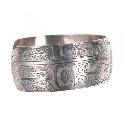 7.2" Ria Northwest coast sterling silver hand carved/etched cuff bracelet
