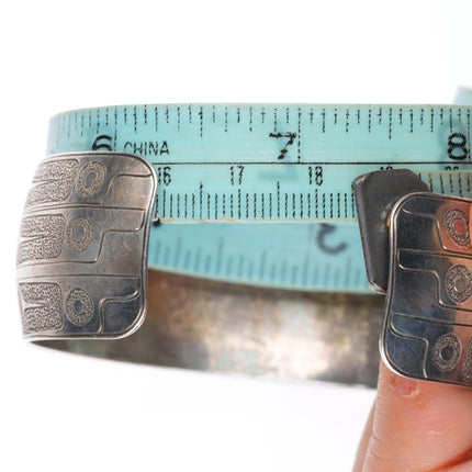 7.2" Ria Northwest coast sterling silver hand carved/etched cuff bracelet