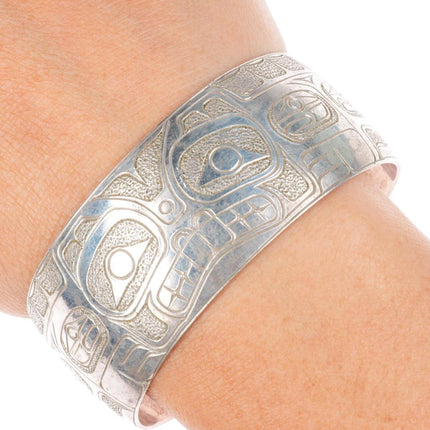6.5" Ria Northwest coast sterling silver hand carved/etched cuff bracelet