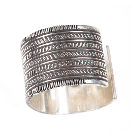 6.4" Pat Bedoni Navajo deep stamped/chiseled heavy sterling silver cuff bracelet