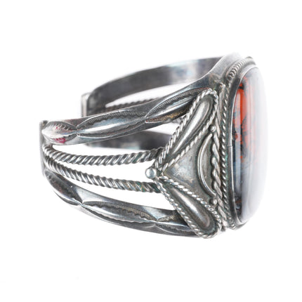 6.25" 1940's Navajo sterling silver carinated petrified wood cuff bracelet