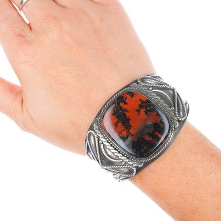 6.25" 1940's Navajo sterling silver carinated petrified wood cuff bracelet