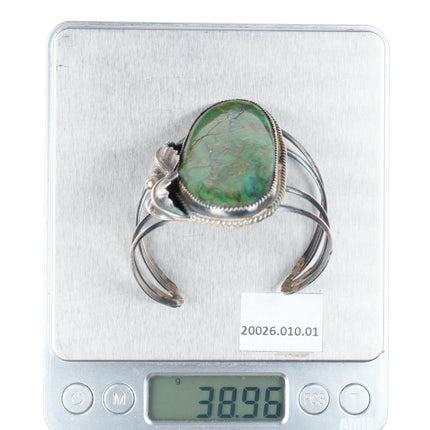 6.2" vintage Navajo sterling silver large green turquoise cuff bracelet