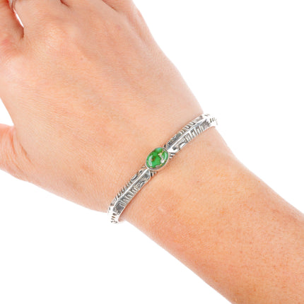 6.25" vintage BS Navajo sterling silver cuff bracelet with nice green turquoise