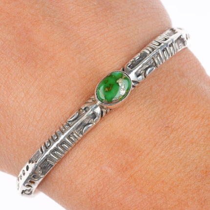 6.25" vintage BS Navajo sterling silver cuff bracelet with nice green turquoise