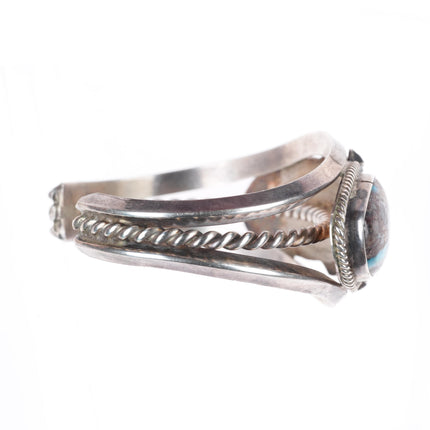 6.4" vintage Bisbee turquoise Navajo sterling silver cuff bracelet