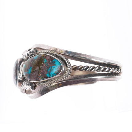 6.4" vintage Bisbee turquoise Navajo sterling silver cuff bracelet