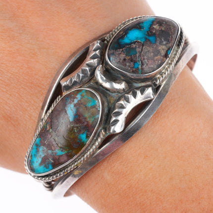 6.4" vintage Bisbee turquoise Navajo sterling silver cuff bracelet