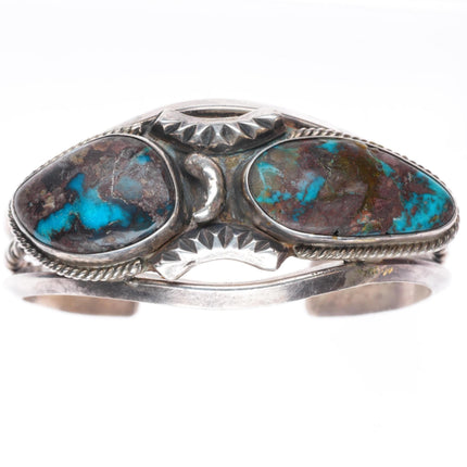 6.4" vintage Bisbee turquoise Navajo sterling silver cuff bracelet