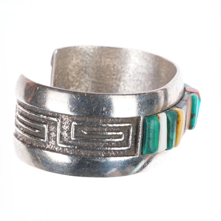 6.7" Al Nez Navajo Tufa Cast sterling silver cobblestone inlay cuff bracelet