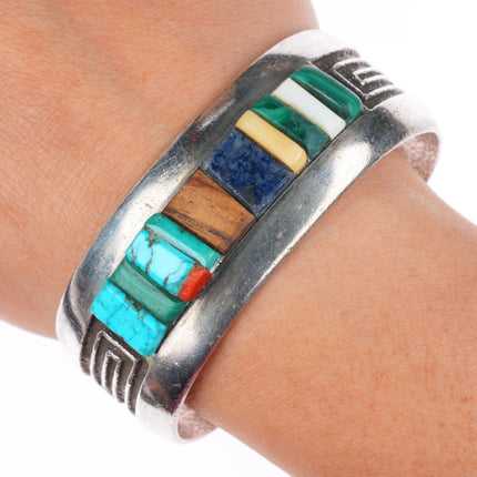 6.7" Al Nez Navajo Tufa Cast sterling silver cobblestone inlay cuff bracelet