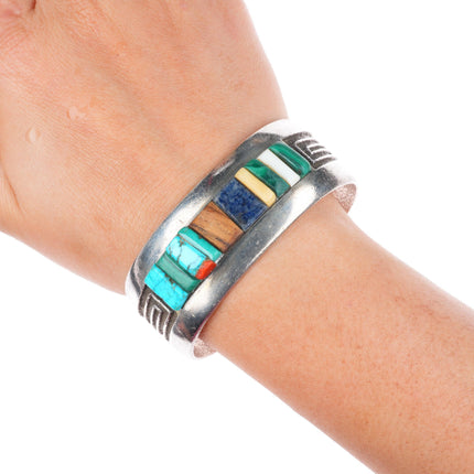 6.7" Al Nez Navajo Tufa Cast sterling silver cobblestone inlay cuff bracelet
