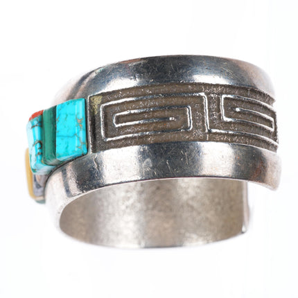 6.7" Al Nez Navajo Tufa Cast sterling silver cobblestone inlay cuff bracelet