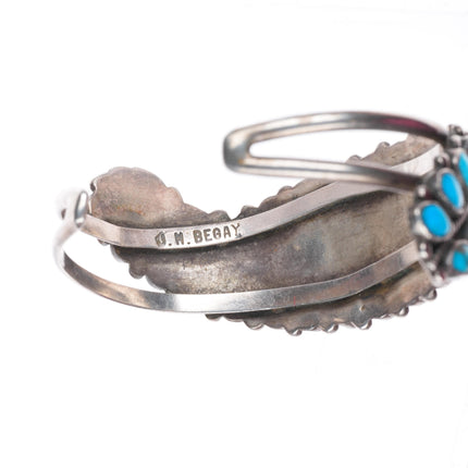 6.75" vintage J.M. Begay Navajo sterling silver natural turquoise cuff bracelet