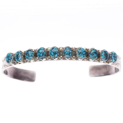 6.5" H.M Coonsis Zuni sterling silver spiderweb turquoise row cuff bracelet