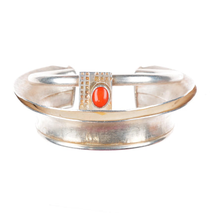 6.4" Cheyenne Harris Navajo 24k gold-Sterling silver-coral cuff bracelet
