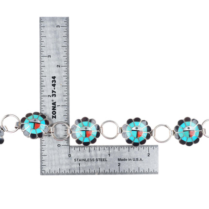 6" Burdian Soseeah Zuni sterling silver sunface channel inlay link bracelet