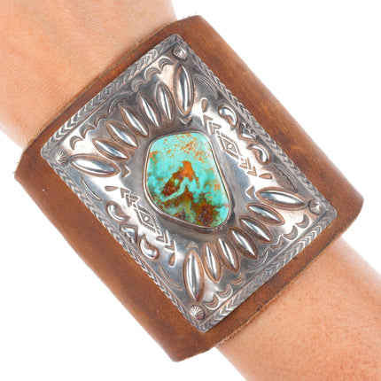 7" vintage Navajo sterling silver Royston turquoise Ketoh bowguard bracelet